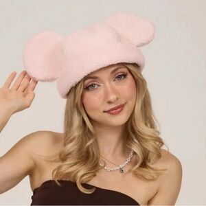 DISNEY STORER CAKEWORTHY PINK BLUSH MINNIE MOUSE SHERPA BEANIE HAT